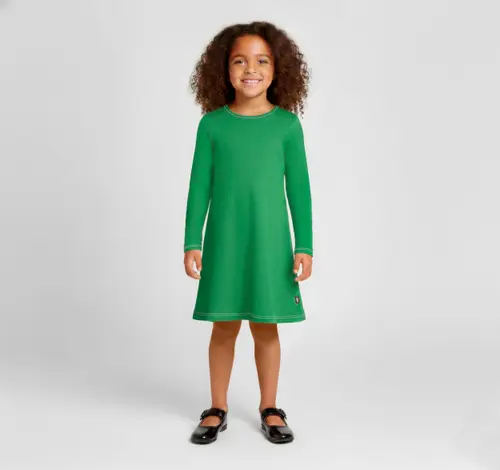 Girl's Soft 100% Cotton Baby Rib Long Sleeve Dress in Elf Green at Nordstrom, Size
