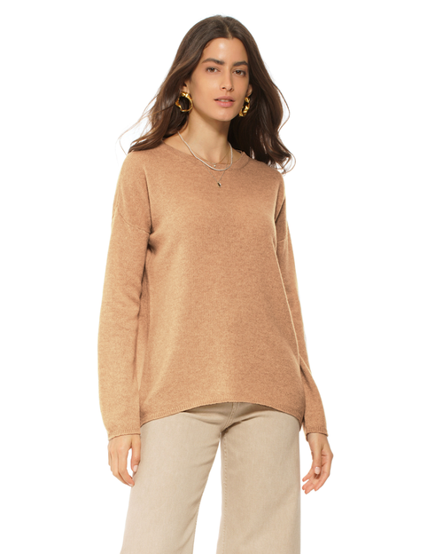 Lightweight Oversized Pure Cashmere Boatneck Sweater in Camel at Nordstrom, Size