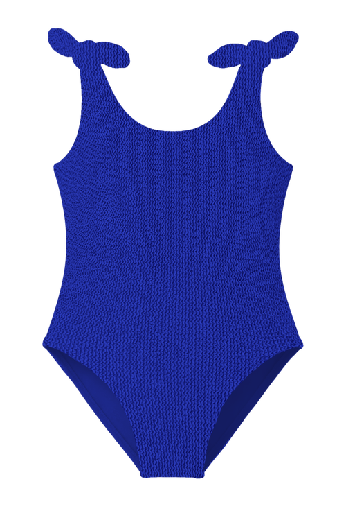 Crinkle Bow Tie One Piece in Blue at Nordstrom, Size