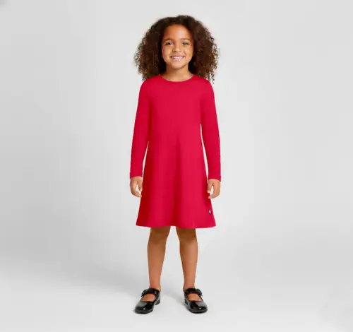 Girl's Soft 100% Cotton Baby Rib Long Sleeve Dress in Candy Apple at Nordstrom, Size