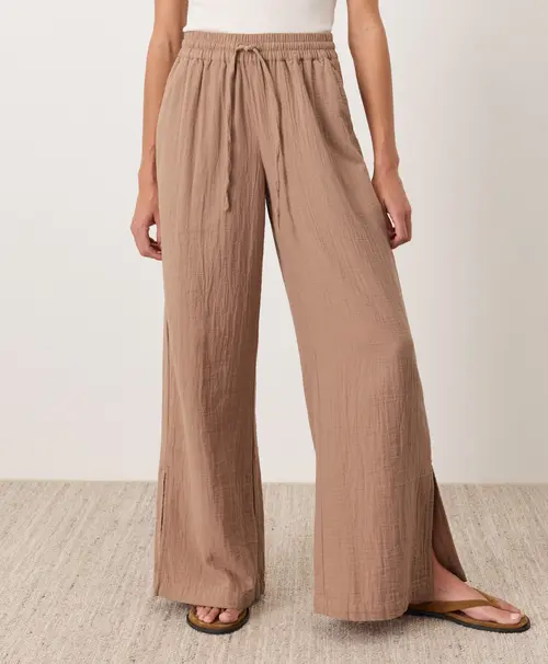 Organic Cotton Coastal Double Gauze Pants in Driftwood Brown at Nordstrom, Size