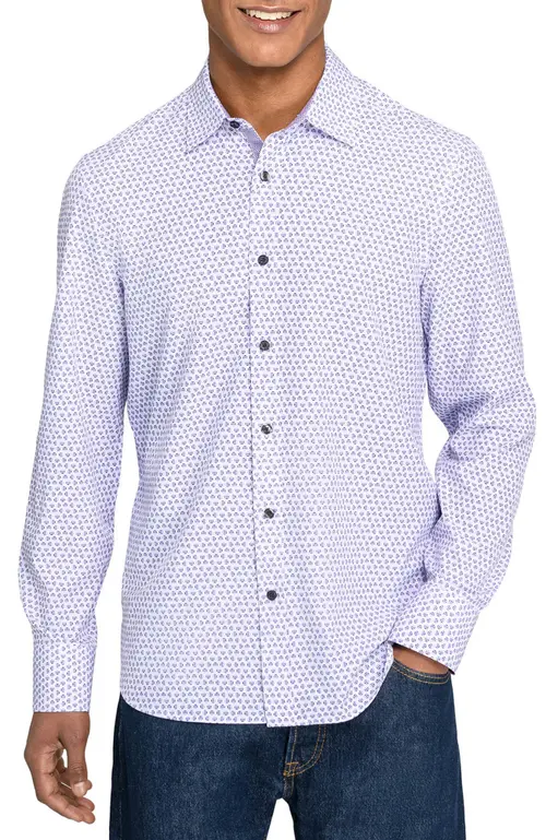 Slim Fit Gem Geo Performance Long Sleeve Shirt in White/purple at Nordstrom, Size