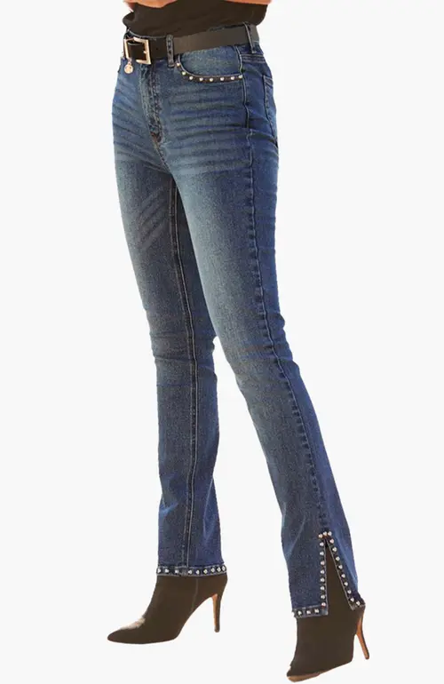 Women's Embellished Split Hem Jeans in Medium Wash at Nordstrom, Size