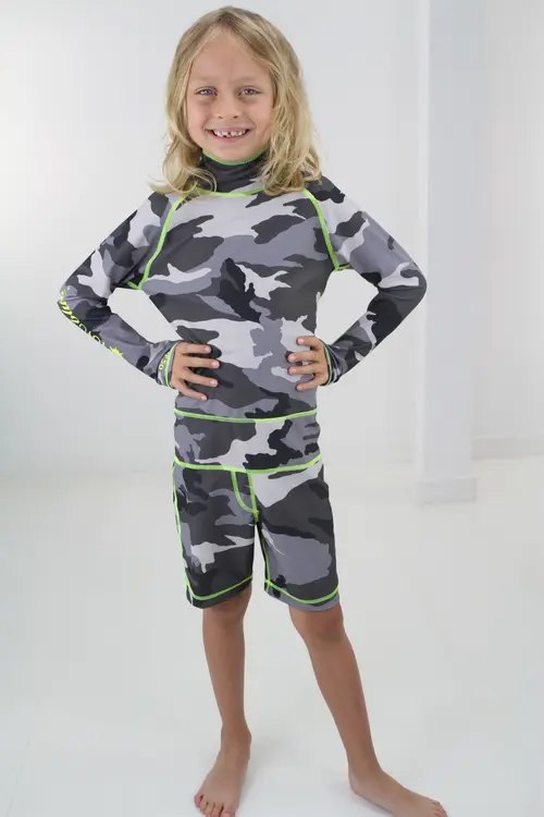 Boys' One-Piece Swimsuit - UPF 50+ in Light Gray Camo at Nordstrom, Size by TUTUBLUE