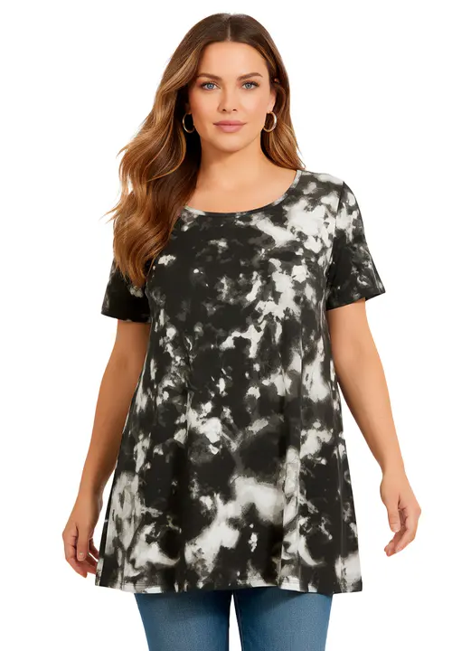 Plus Size Cotton Ultimate Scoopneck Swing Tunic in Black Acid Tie Dye at Nordstrom, Size