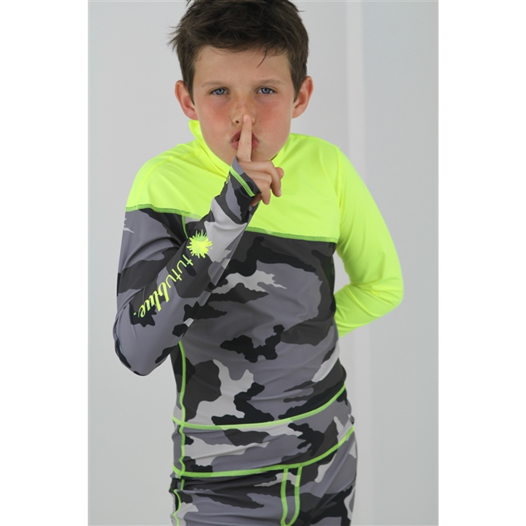 Boys' Full-Body One-Piece Swimsuit - UPF 50+ in Neon Yellow Black at Nordstrom, Size by TUTUBLUE
