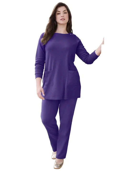 Snap Button Boatneck Soft Knit Tunic in Midnight Violet at Nordstrom, Size