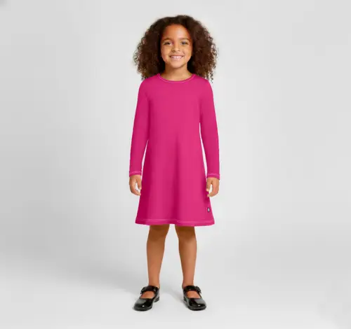 Girl's Soft 100% Cotton Baby Rib Long Sleeve Dress in Hot Pink at Nordstrom, Size