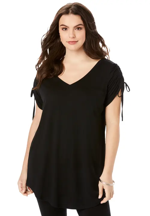 Ruched Sleeve Ultra Femme Tunic in Black at Nordstrom, Size