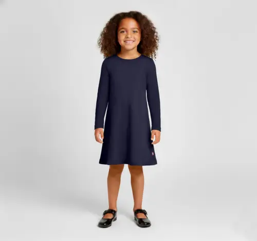 Girl's Soft 100% Cotton Baby Rib Long Sleeve Dress in Navy at Nordstrom