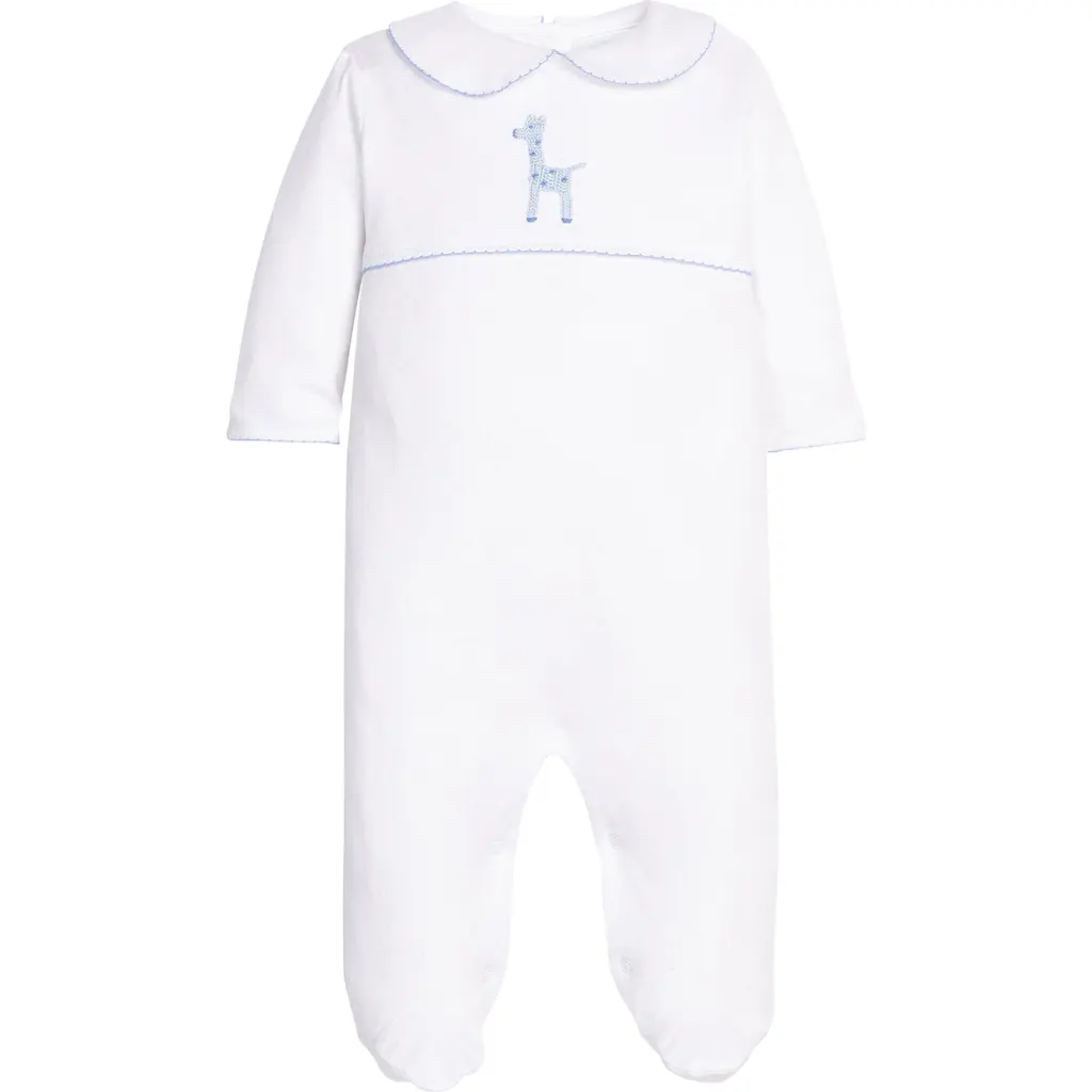 Micro Dot Crochet Footie in White With Blue Giraffe at Nordstrom, Size by Little English