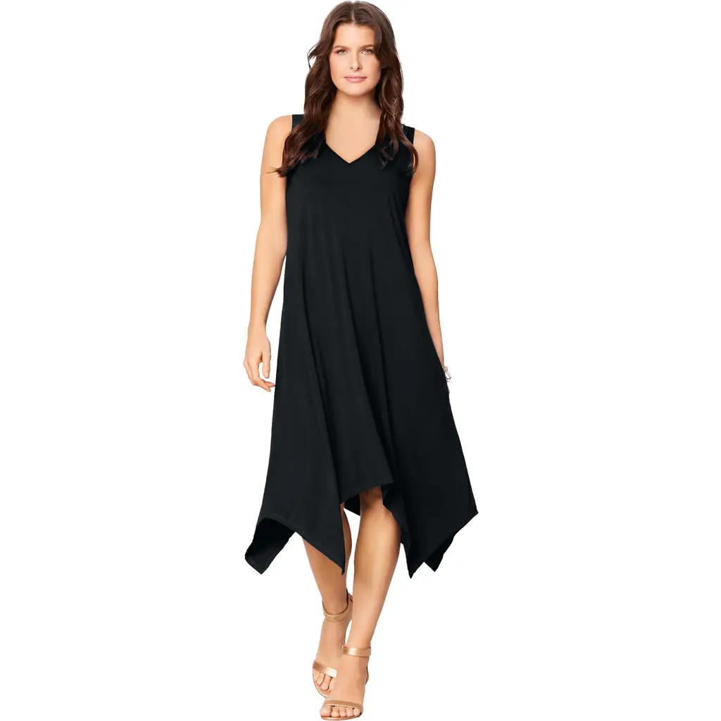 Plus Size Stretch Knit Mid Length Sleeveless Swing Dress in Black at Nordstrom, Size