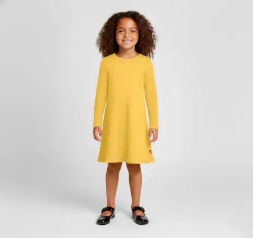 Girl's Soft 100% Cotton Baby Rib Long Sleeve Dress in Yellow at Nordstrom, Size