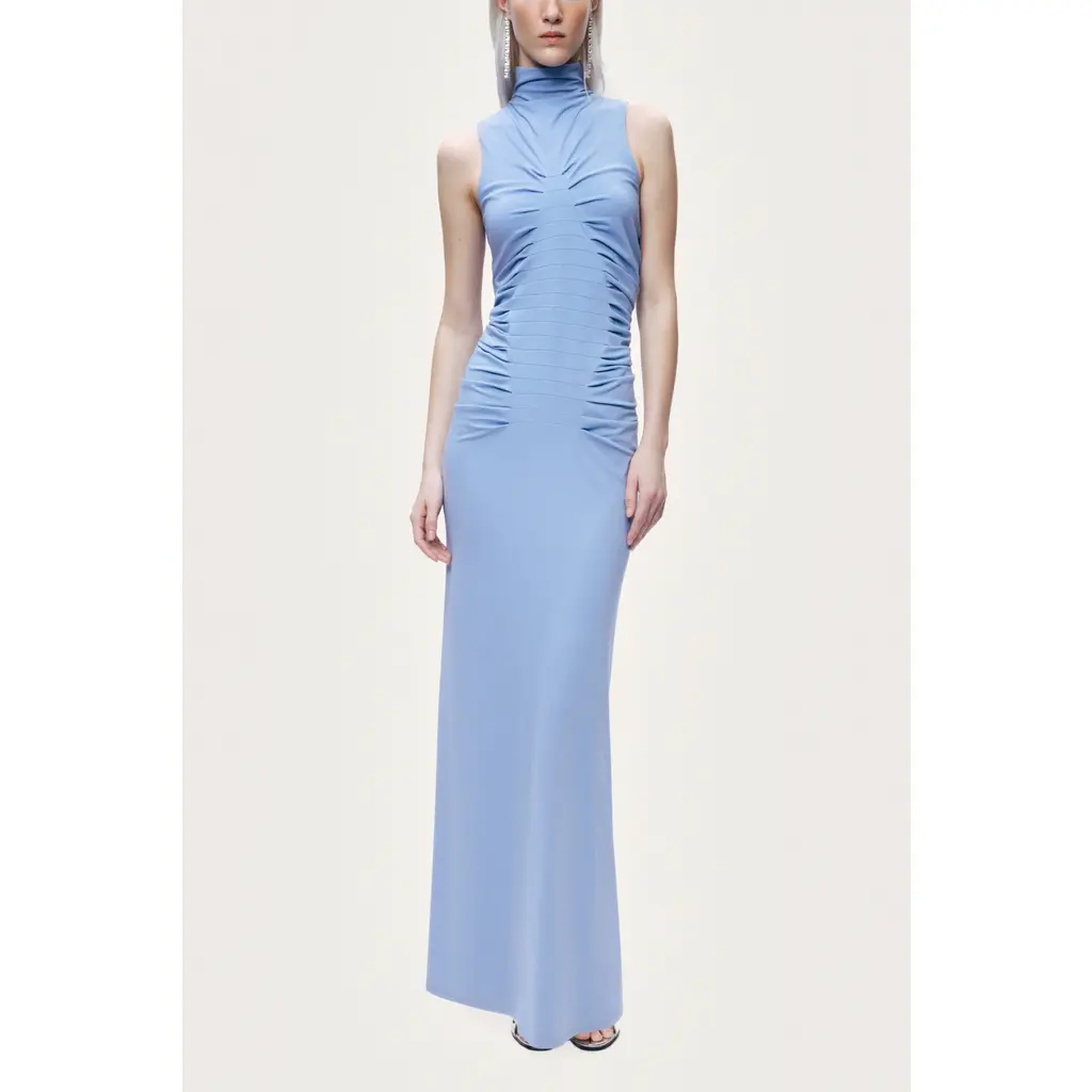 Sleeveless Ruched Maxi Dress in Blue at Nordstrom, Size