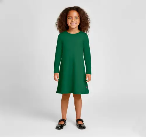 Girl's Soft 100% Cotton Baby Rib Long Sleeve Dress in Forest Green at Nordstrom