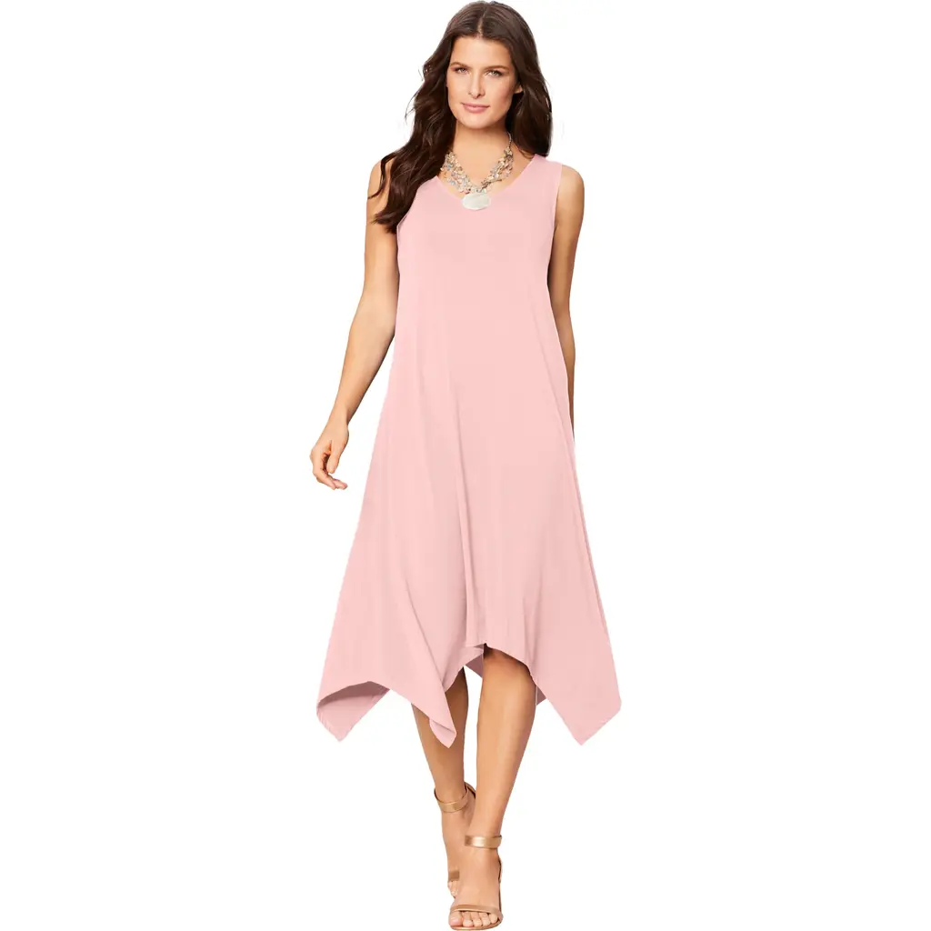 Plus Size Stretch Knit Mid Length Sleeveless Swing Dress in Soft Blush at Nordstrom, Size
