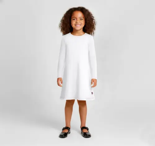 Girl's Soft 100% Cotton Baby Rib Long Sleeve Dress in White at Nordstrom
