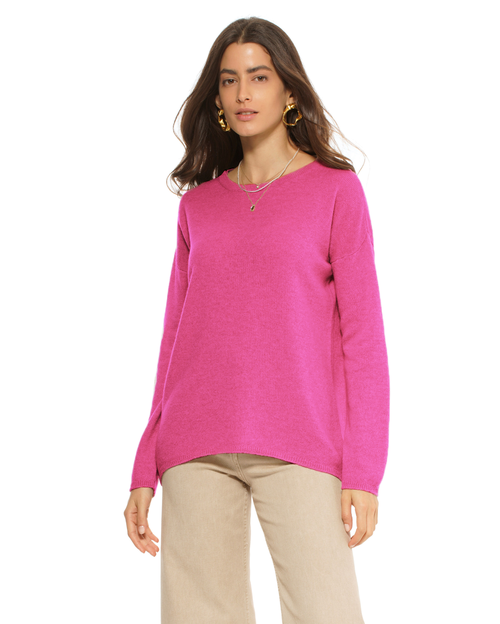 Lightweight Oversized Pure Cashmere Boatneck Sweater in Fuchsia at Nordstrom, Size