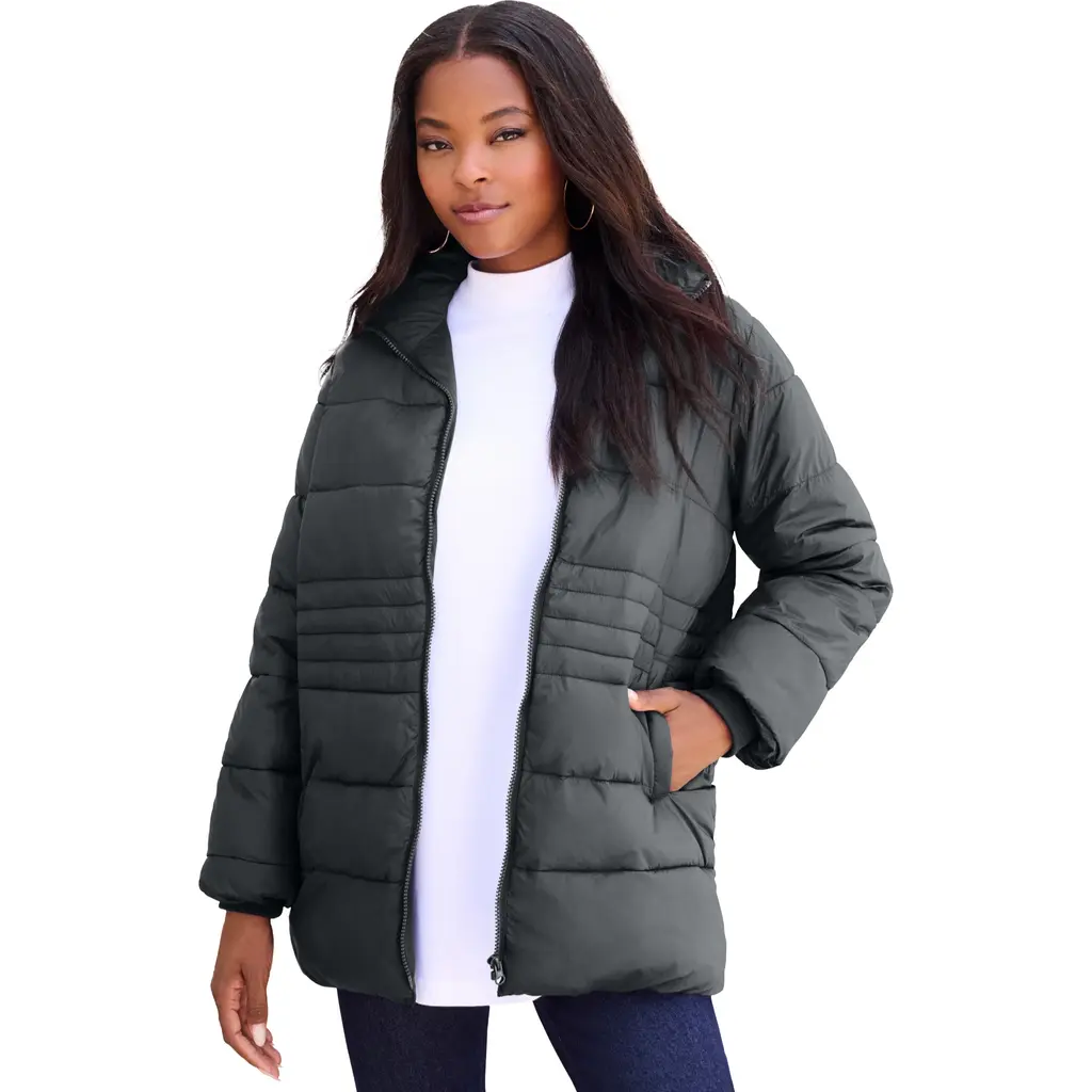 Plus Size Lightweight Quilted Jacket in Dark Charcoal at Nordstrom, Size