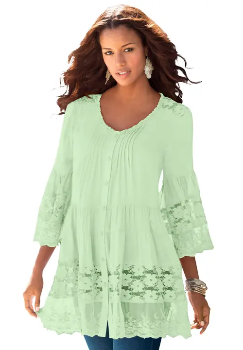 Lace Illusion Blouse in Green Mint at Nordstrom, Size by Roaman's