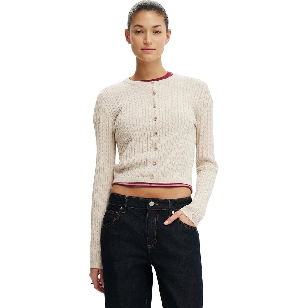 Women's Cotton Crew Neck Cardigan in Oatmilk at Nordstrom, Size