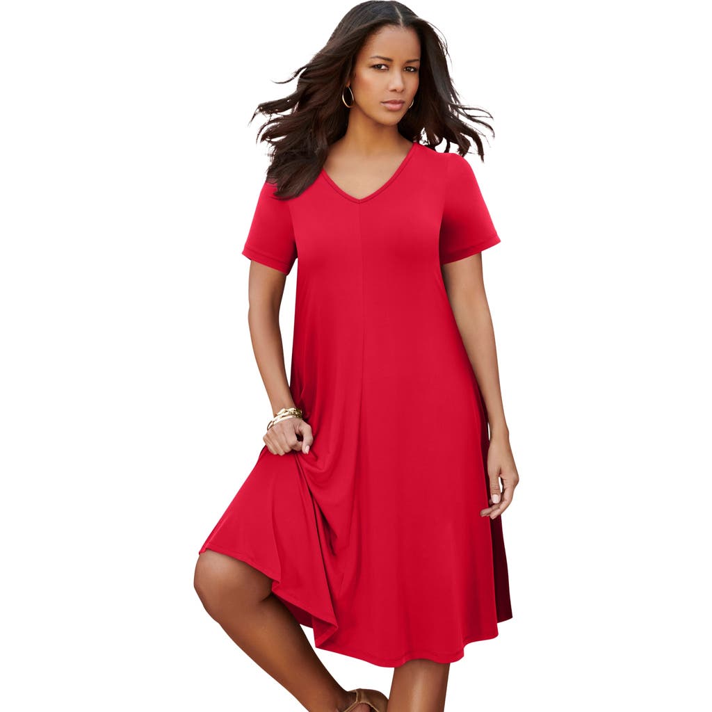Petite Plus Size Short Sleeve Sleeve Swing Dress in Vivid Red at Nordstrom, Size