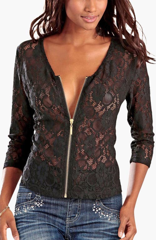Women's Floral Lace Zip Jacket in Black at Nordstrom, Size by LASCANA