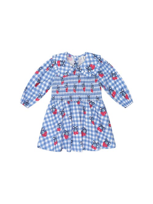 Cherry Gingham Shirred Dress in Bijou Blue Check at Nordstrom, Size