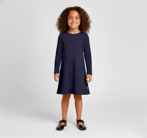 Girl's Soft 100% Cotton Baby Rib Long Sleeve Dress in Navy at Nordstrom, Size