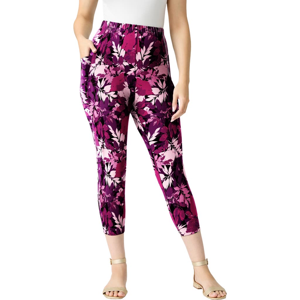 Side-Pocket Essential Capri Legging in Berry Layered Leaves at Nordstrom, Size