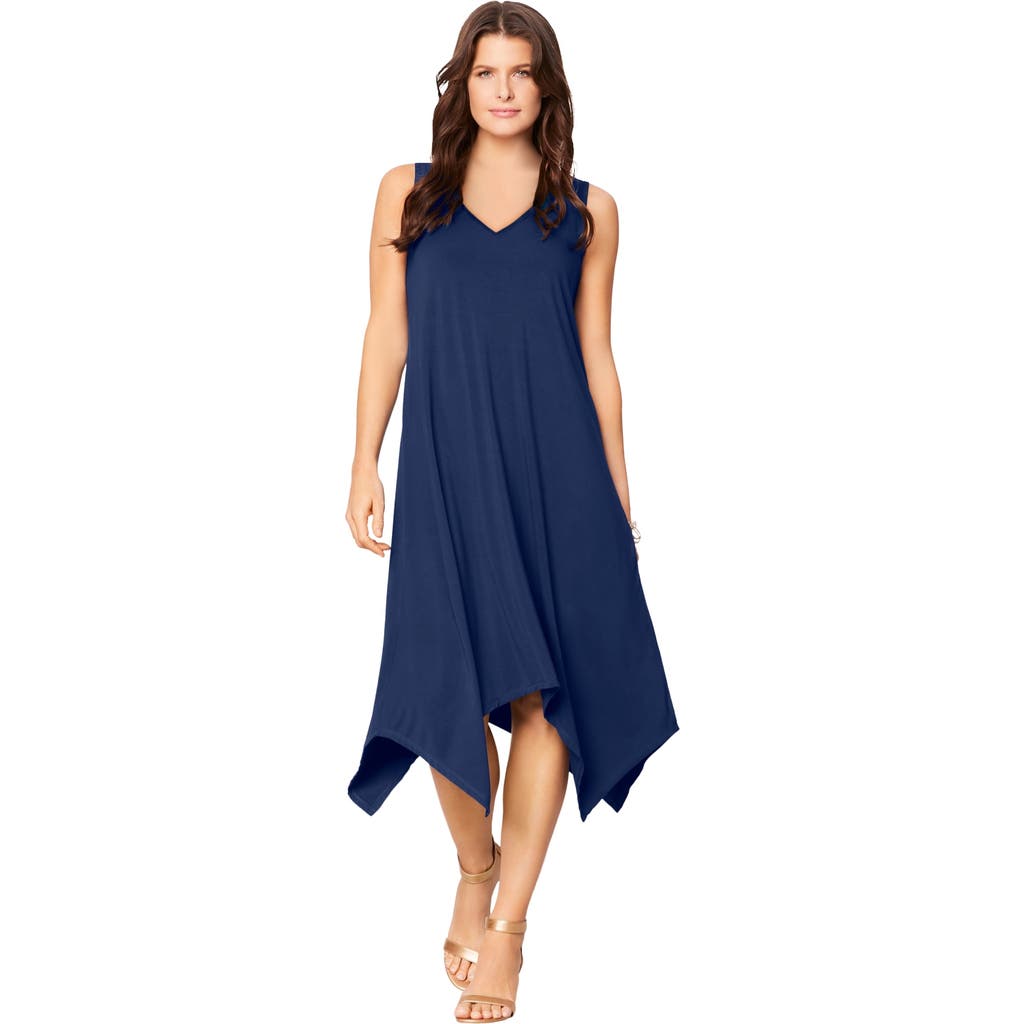 Plus Size Stretch Knit Mid Length Sleeveless Swing Dress in Evening Blue at Nordstrom, Size