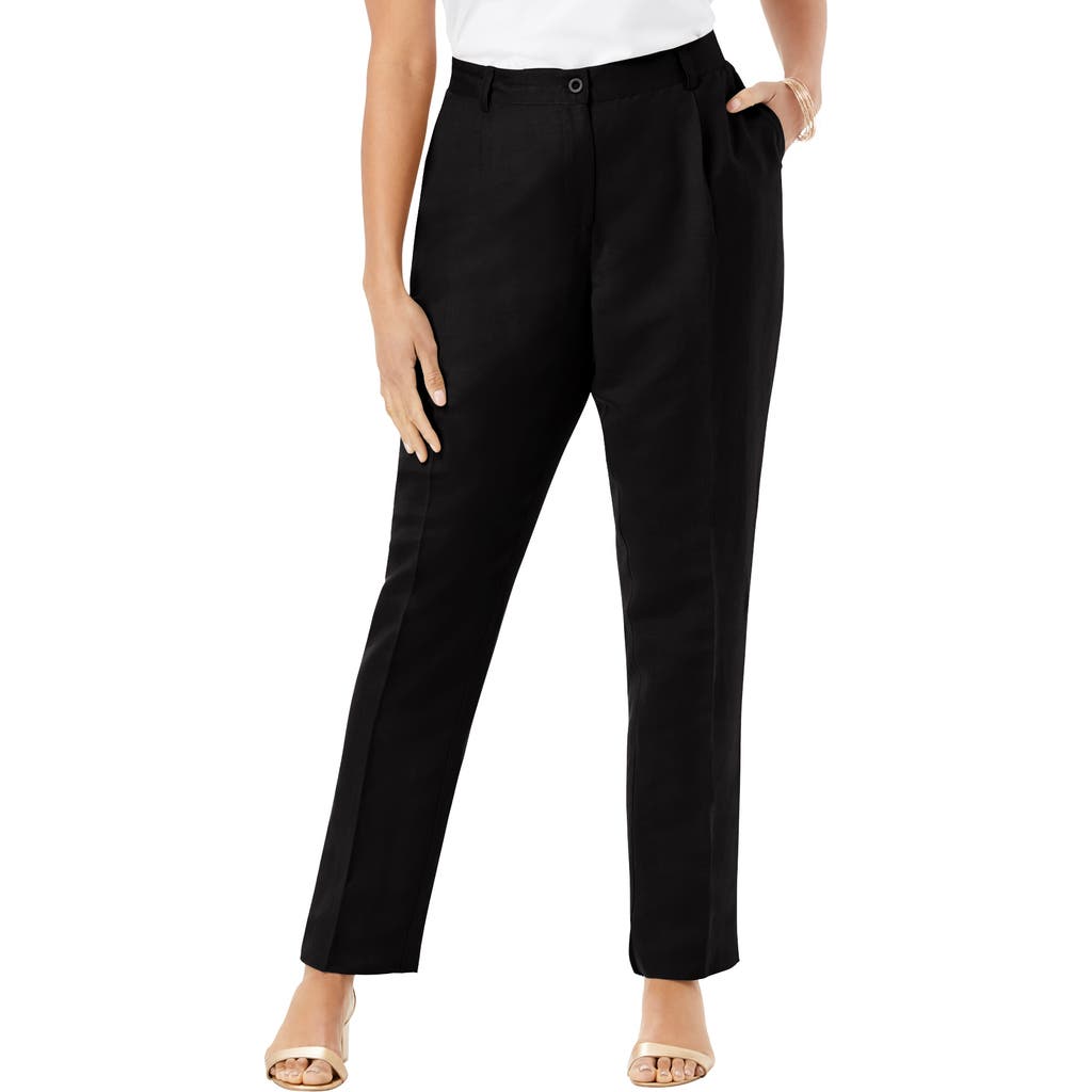 Linen Pleat-Front Pant in Black at Nordstrom, Size by Jessica London