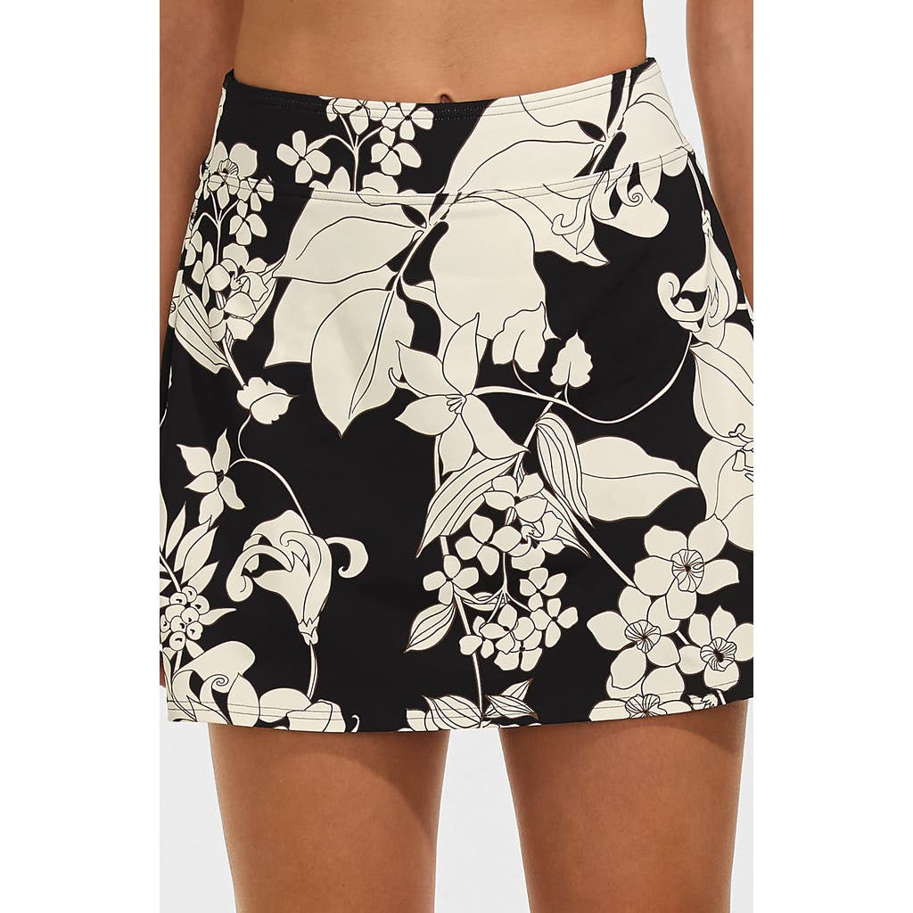 Tummy Control Skirt Swim Bottoms in Black/egret Lilies at Nordstrom, Size by Lands' End