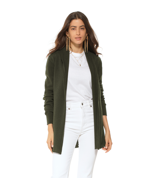 Long Open Front Pure Cashmere Cardigan in Olive Green at Nordstrom, Size