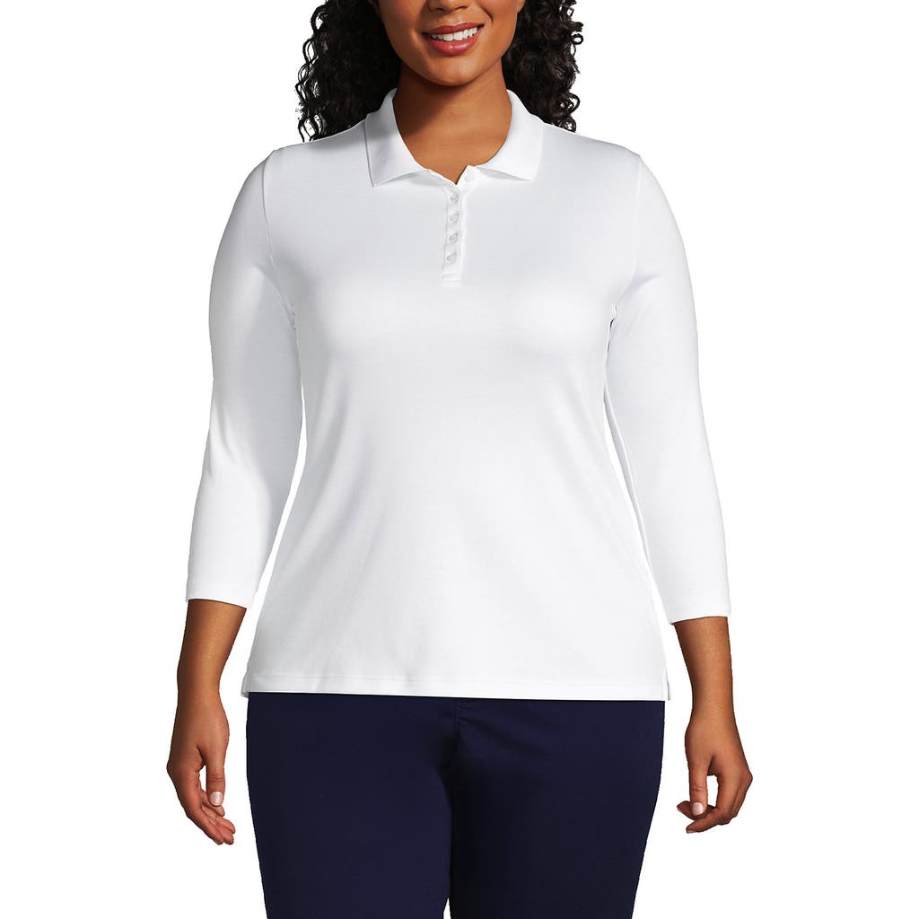 3/4 Sleeve Supima Cotton Polo Shirt in White at Nordstrom, Size