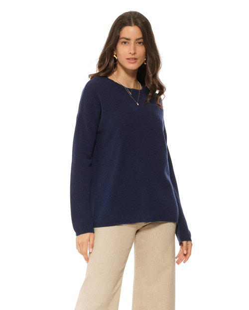 Lightweight Oversized Pure Cashmere Boatneck Sweater in Night Blue at Nordstrom, Size