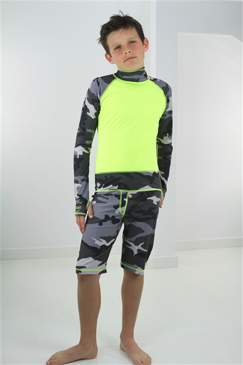 Boys' One-Piece Swimsuit - UPF 50+ in Neon Yellow Black at Nordstrom, Size by TUTUBLUE
