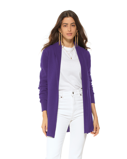 Long Open Front Pure Cashmere Cardigan in Iris Purple at Nordstrom, Size