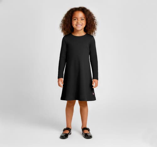 Girl's Soft 100% Cotton Baby Rib Long Sleeve Dress in Black at Nordstrom, Size