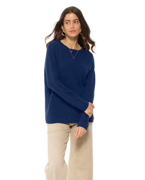 Lightweight Oversized Pure Cashmere Boatneck Sweater in Melange Blue at Nordstrom, Size