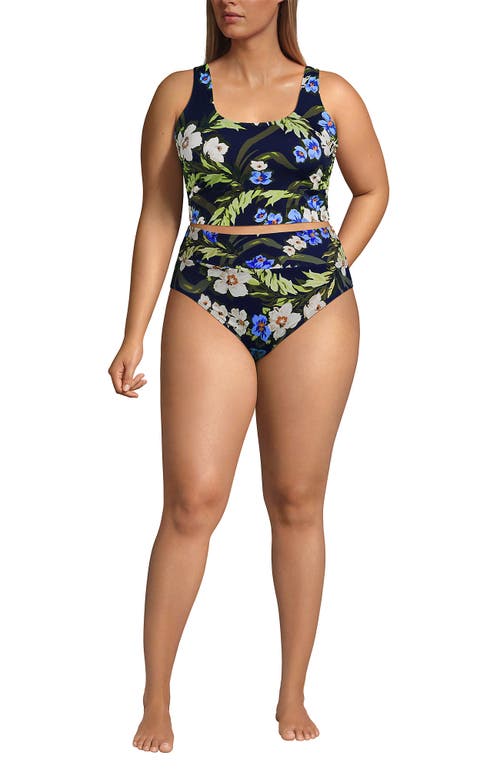 Plus Size Tugless Midkini Top and High Waisted Bottom Swimsuit Set in Deep Sea/blue Floral Tropic at Nordstrom, Size