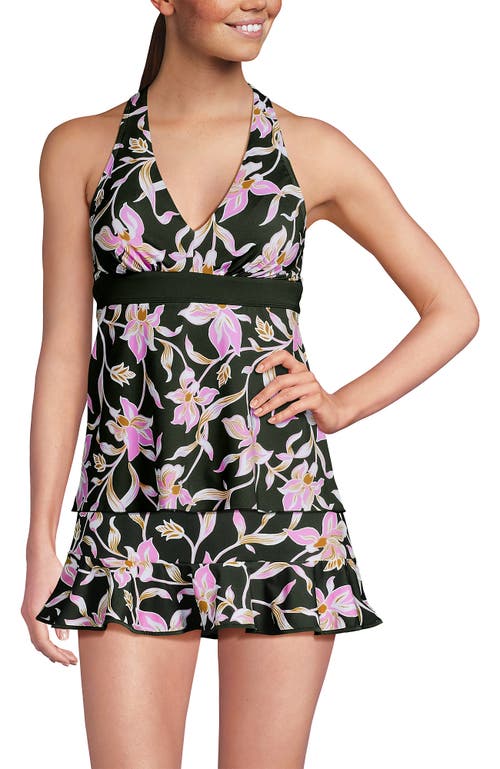 V-Neck Racerback Flutter Tankini in Tropic Floral/rich Olive at Nordstrom, Size