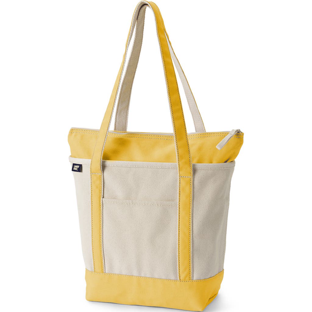 Zip Top Long Handle Canvas Tote Bag in Natural/goldenrod at Nordstrom, Size by Lands' End