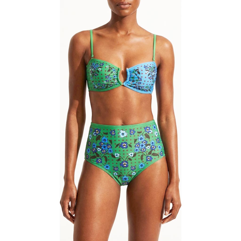 Polka Bloom Reversible Bandeau Top in Green at Nordstrom, Size