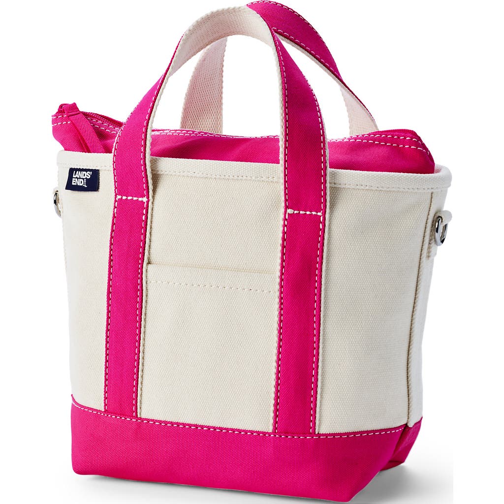 Zip Top Long Handle Canvas Tote Bag in Natural/hot Pink at Nordstrom, Size by Lands' End