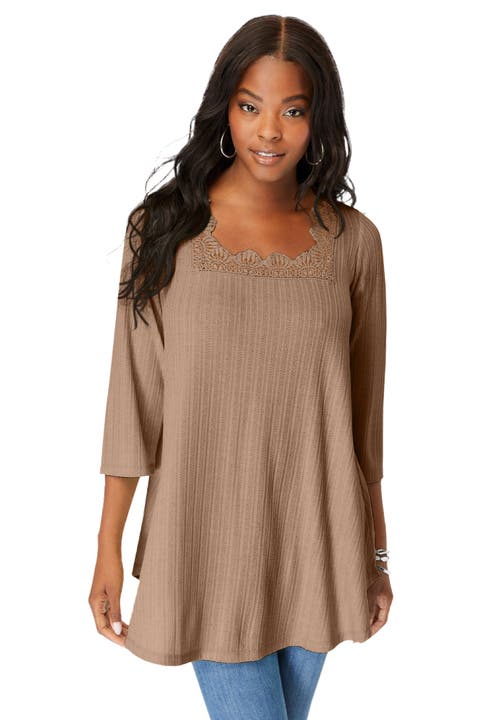 Squareneck Pointelle Top in Brown Sugar at Nordstrom, Size