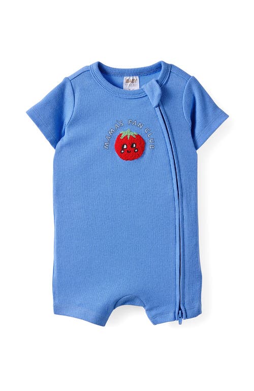 The Billie Short Sleeve Zip Romper in Blue Bonnet Mama S Fan Club at Nordstrom, Size