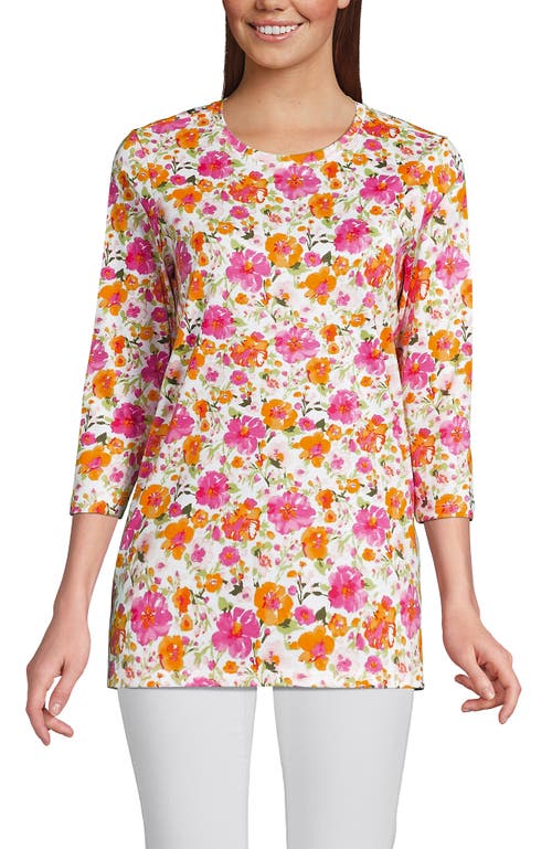 3/4 Sleeve Cotton Supima Tunic in White Multi Painted Blooms at Nordstrom, Size