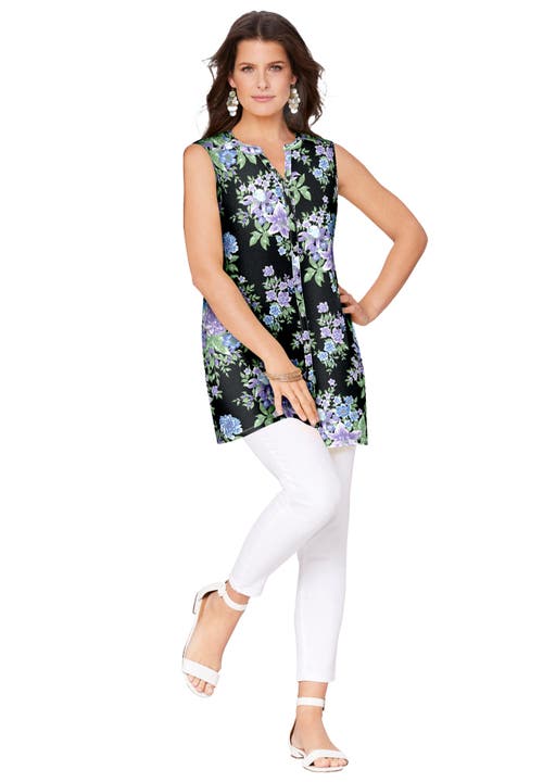 Sleeveless Floral Big Shirt in Black Floral at Nordstrom, Size