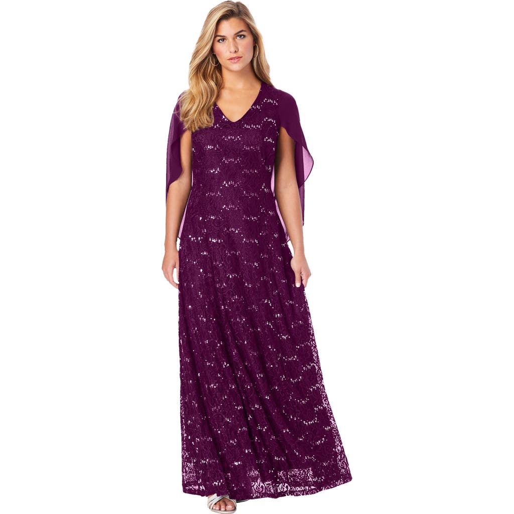 Plus-Size Allover Lace Gown with Capelet in Dark Berry at Nordstrom, Size